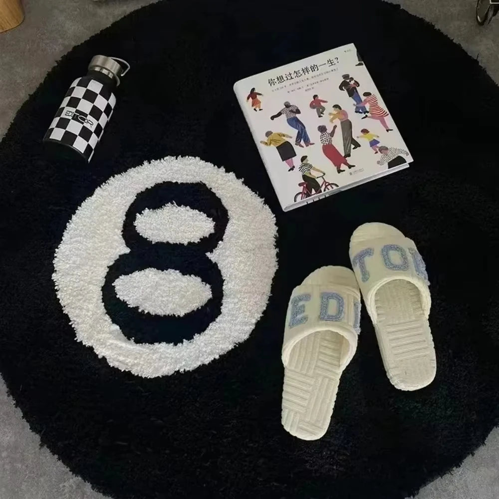 Black 8 Ball Round anti-slip rug