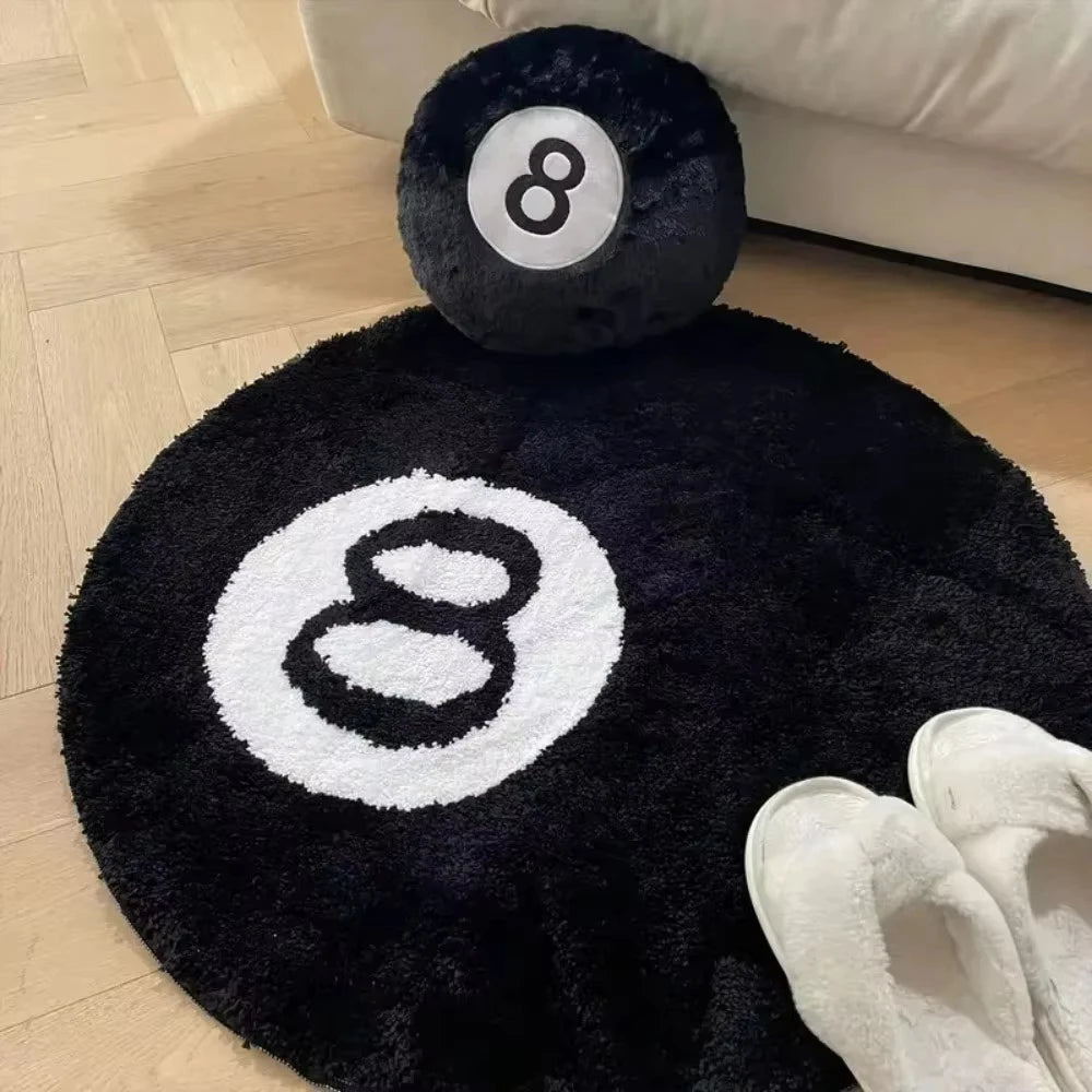 Black 8 Ball Round anti-slip rug